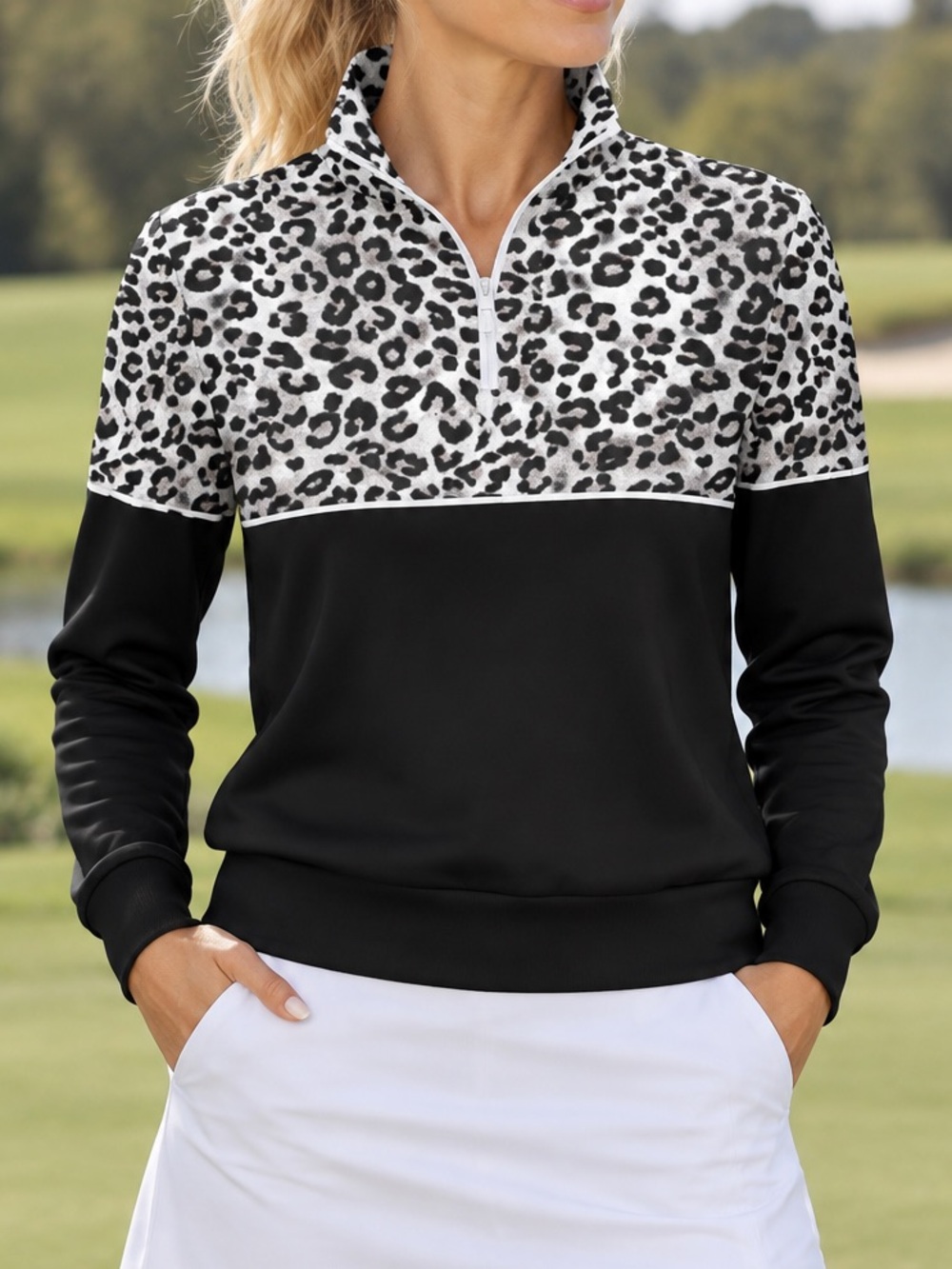 Acegolfs Wildlife Party 1/4 Zip Pullover Golf Sweatshirt Black Brown Size Medium